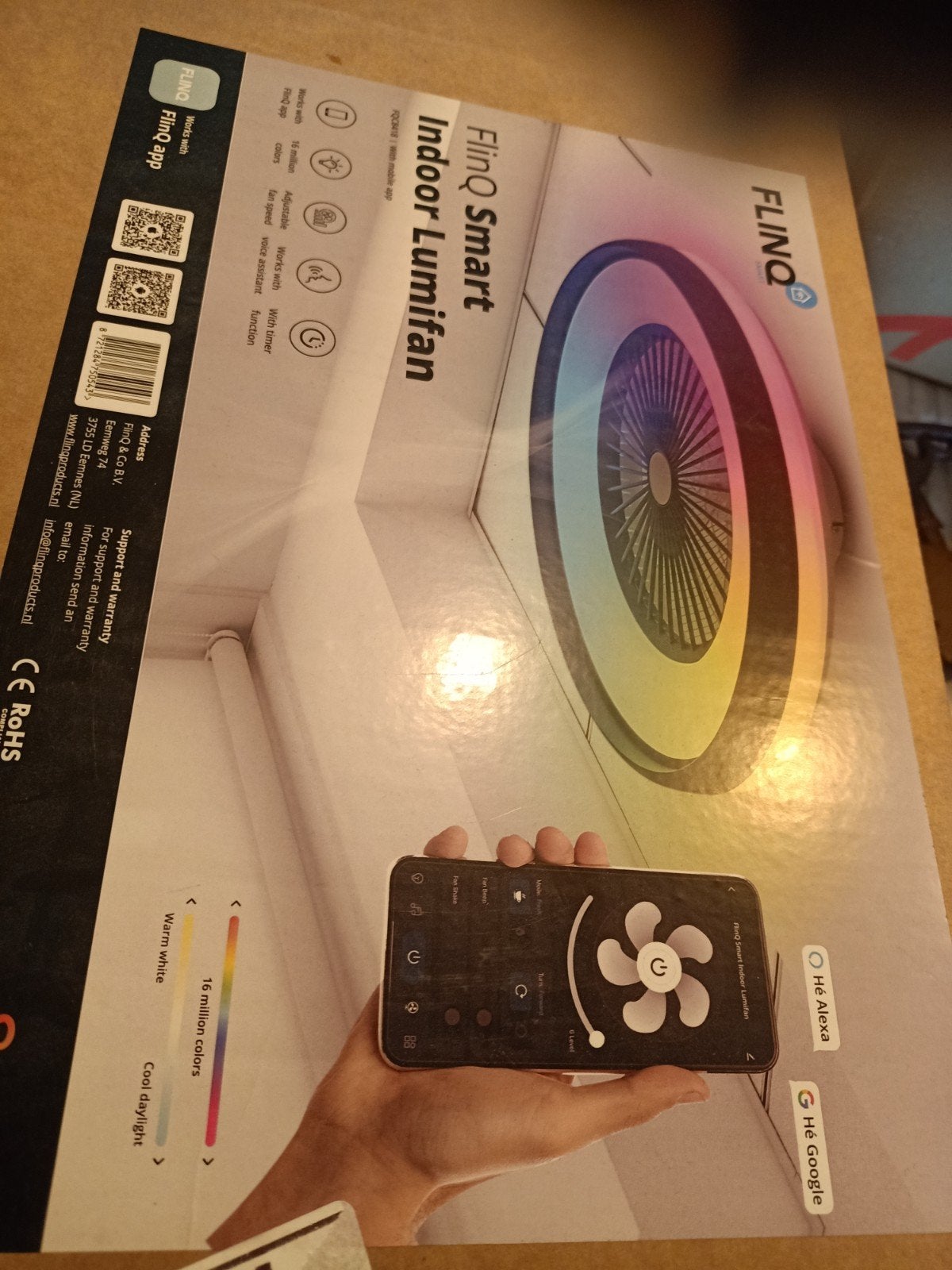 FlinQ Smart Indoor Lumifan - Slimme Ventilator / Verlichtin, Overige merken, Dimbaar, Meerkleurig, Nieuw
