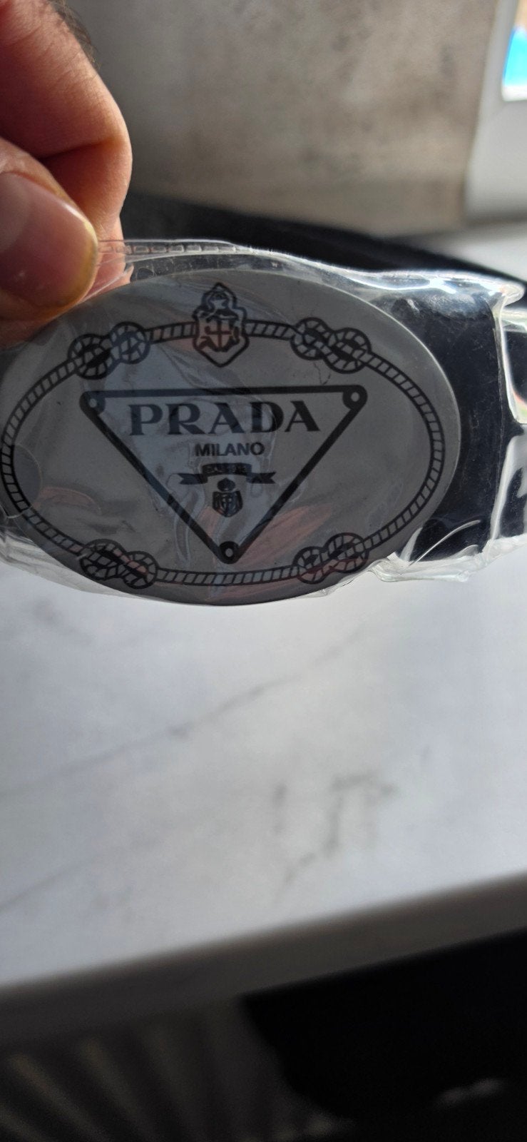 Heren Prada Riem - Zwart met Zilveren Gesp, Nieuw, Prada, Riem of Ceintuur, Echt leder