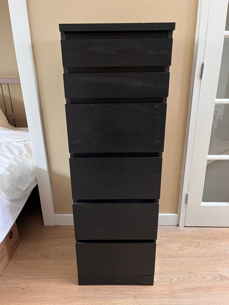 IKEA MALM ladekast met 6 lades en spiegel – Zwartbruin, Ophalen, Minder dan 50 cm, 100 tot 150 cm, Zo goed als nieuw