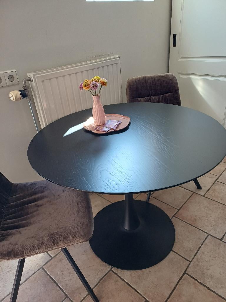 Ronde eettafel met stoelen ( 2maanden oud), Ophalen, 100 tot 150 cm, 50 tot 100 cm, Zo goed als nieuw