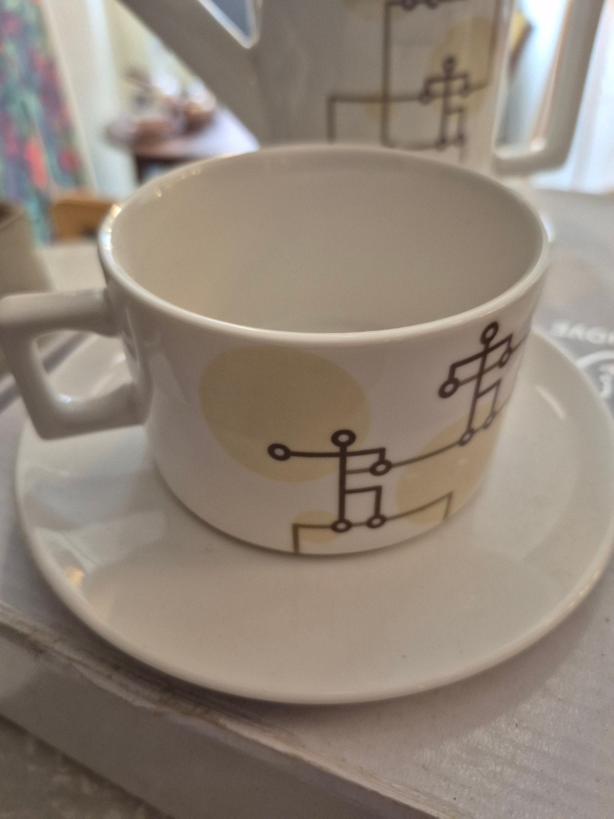 Vintage Artihove Koffieservies met Geometrisch Patroon, Ophalen of Verzenden, Keramiek, Overige stijlen