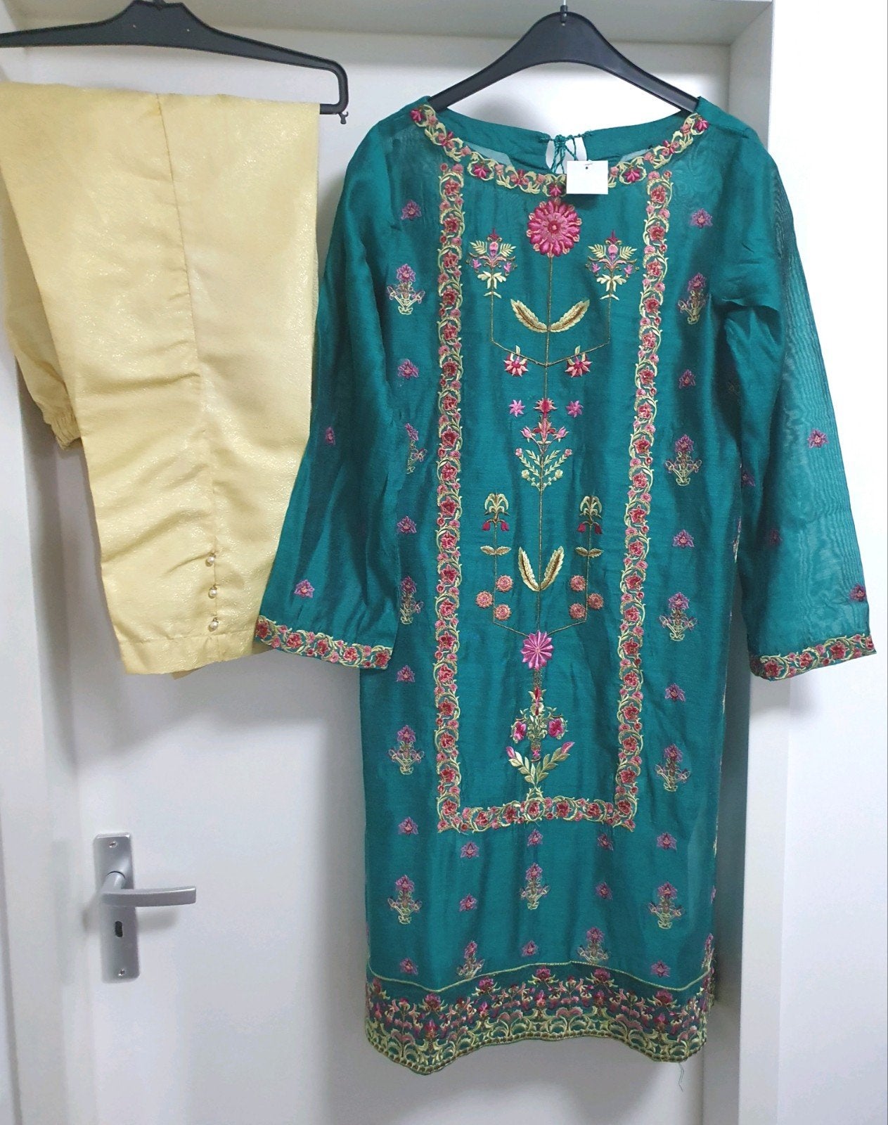 groen geborduurde Indiase pak kameez broek Maat S Nieuw, Maat 38/40 (M), Overige typen, Nieuw, Ophalen of Verzenden