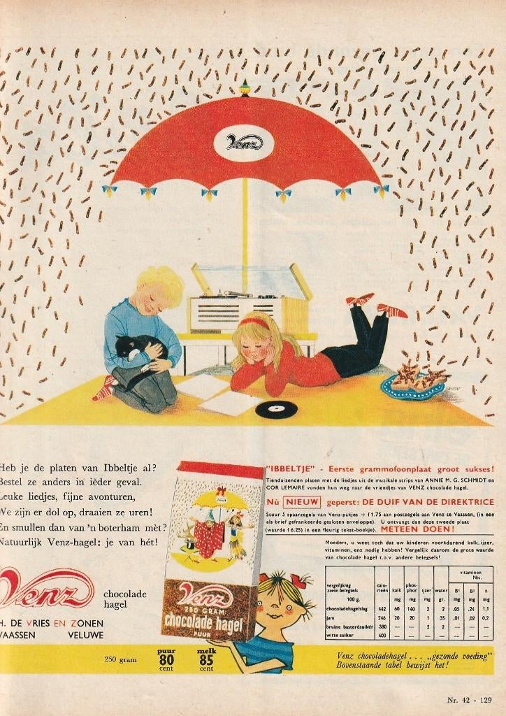 Retro reclame 1963 Venz hagelslag Vaassen Ibbeltje LP, Verzamelen, Retro, Verzenden, Overige typen