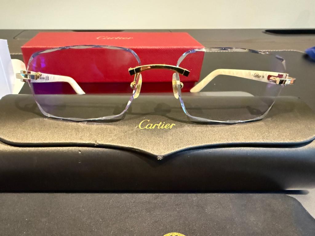 Cartier CT0056O Rimless Bril Gold & Marble +LensSwitch clips, Overige merken, Overige kleuren, Ophalen of Verzenden, Zo goed als nieuw