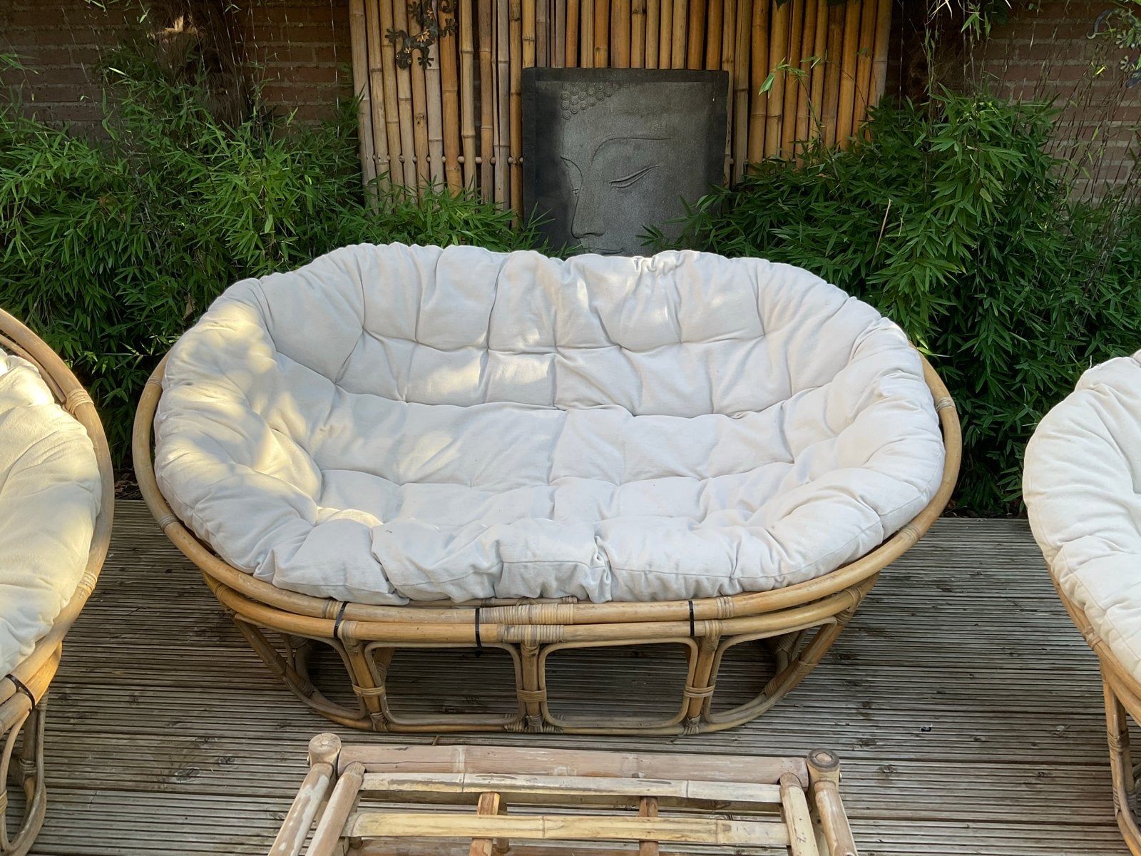 Bamboe Loungeset: 2 Stoelen, Bank en Tafel, Ophalen, Gebruikt, Loungeset, Bank