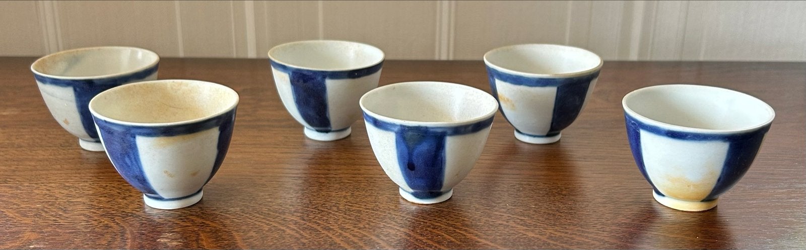 Set van 6 antieke Japanse theekopjes, blauw-wit, Ophalen of Verzenden