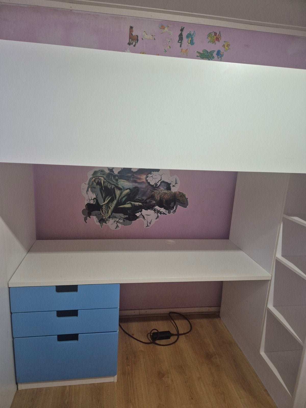 Hoogslaper met bureau en lades - Wit/Blauw, Ophalen of Verzenden