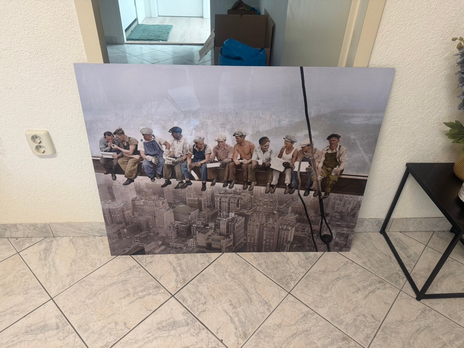 Fotocanvas Lunch on top a skyscraper op aluminium, Ophalen of Verzenden