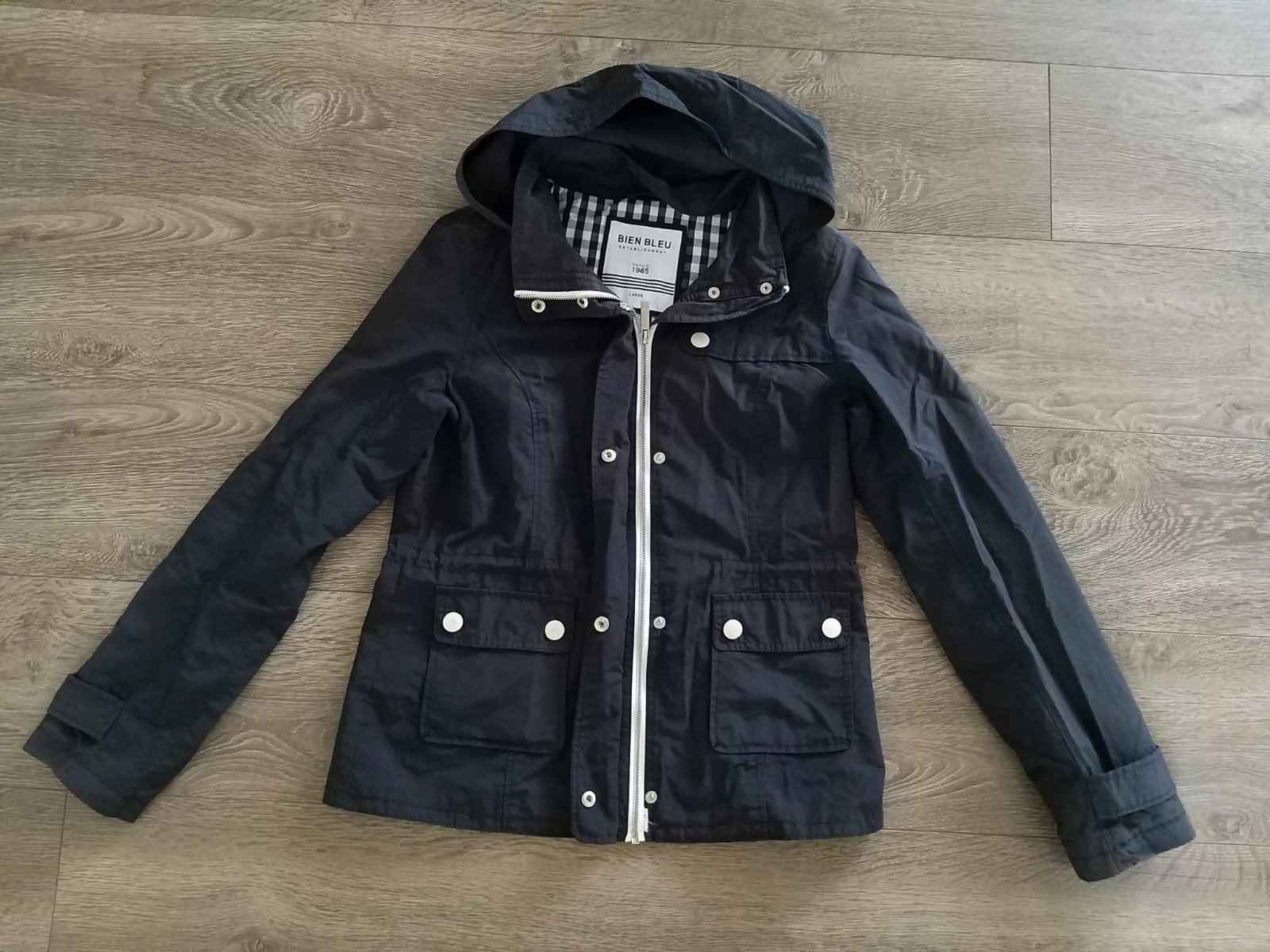 Donkerblauwe dames zomerjas met capuchon, Ophalen, Zo goed als nieuw, Blauw