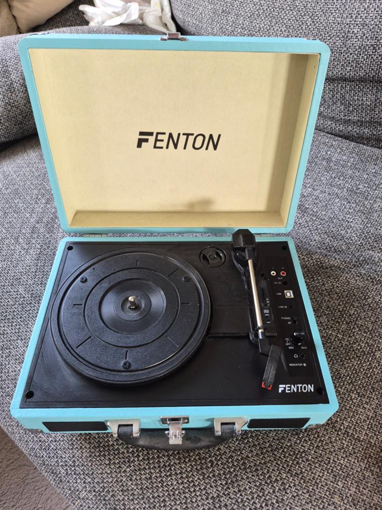 Fenton Platenspeler Koffermodel - Lichtblauw, Audio, Tv en Foto, Platenspelers, Zo goed als nieuw, Automatisch, Platenspeler, Ophalen