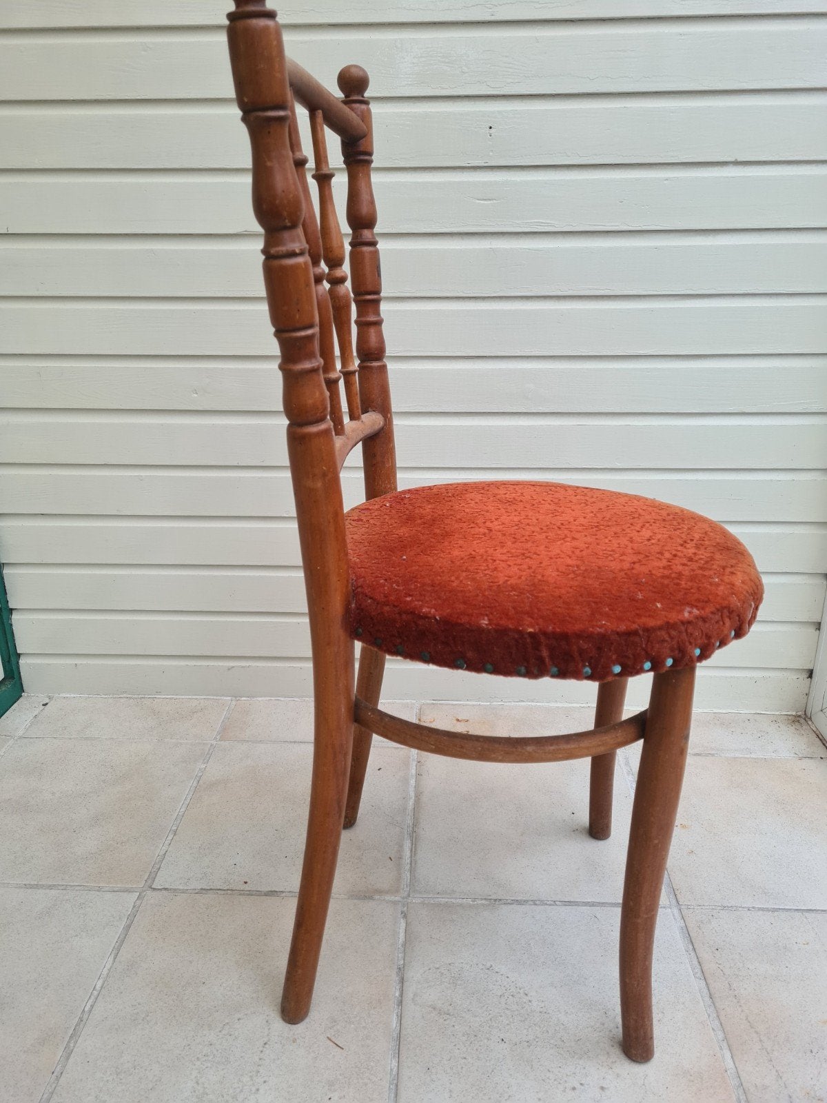 4x Antieke houten stoel met rode stoffen zitting, Antiek en Kunst, Ophalen