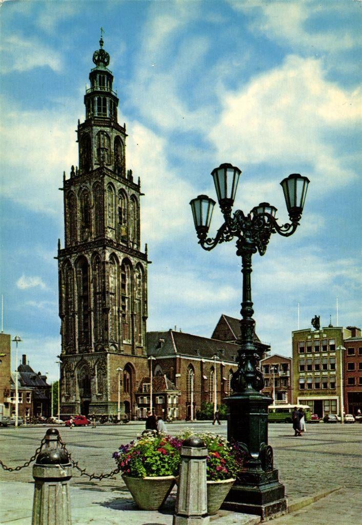 Groningen, Martinitoren - bus auto - 1977 gelopen, Ophalen of Verzenden, Voor 1920, Gelopen, Groningen