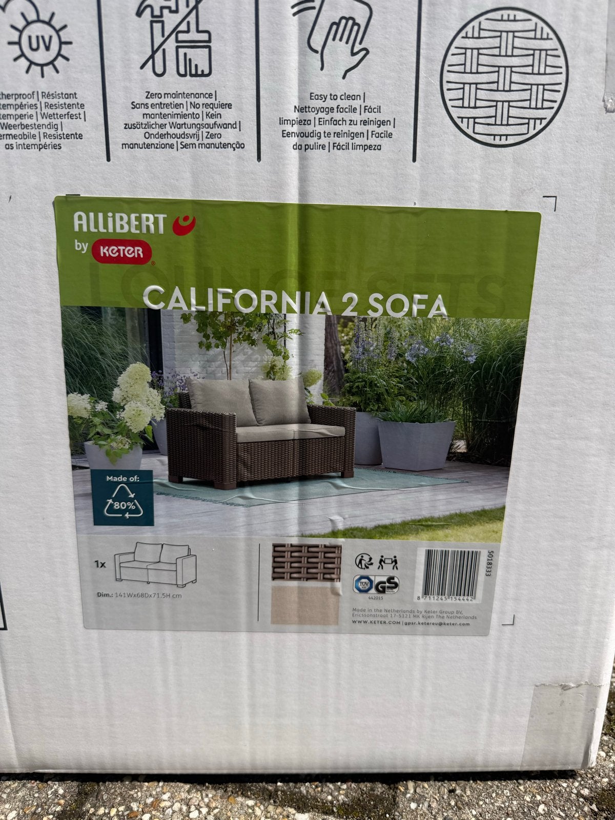 Allibert California 2-zits loungebank met kussens, Tuin en Terras, Nieuw, Loungeset, Wicker, Bank