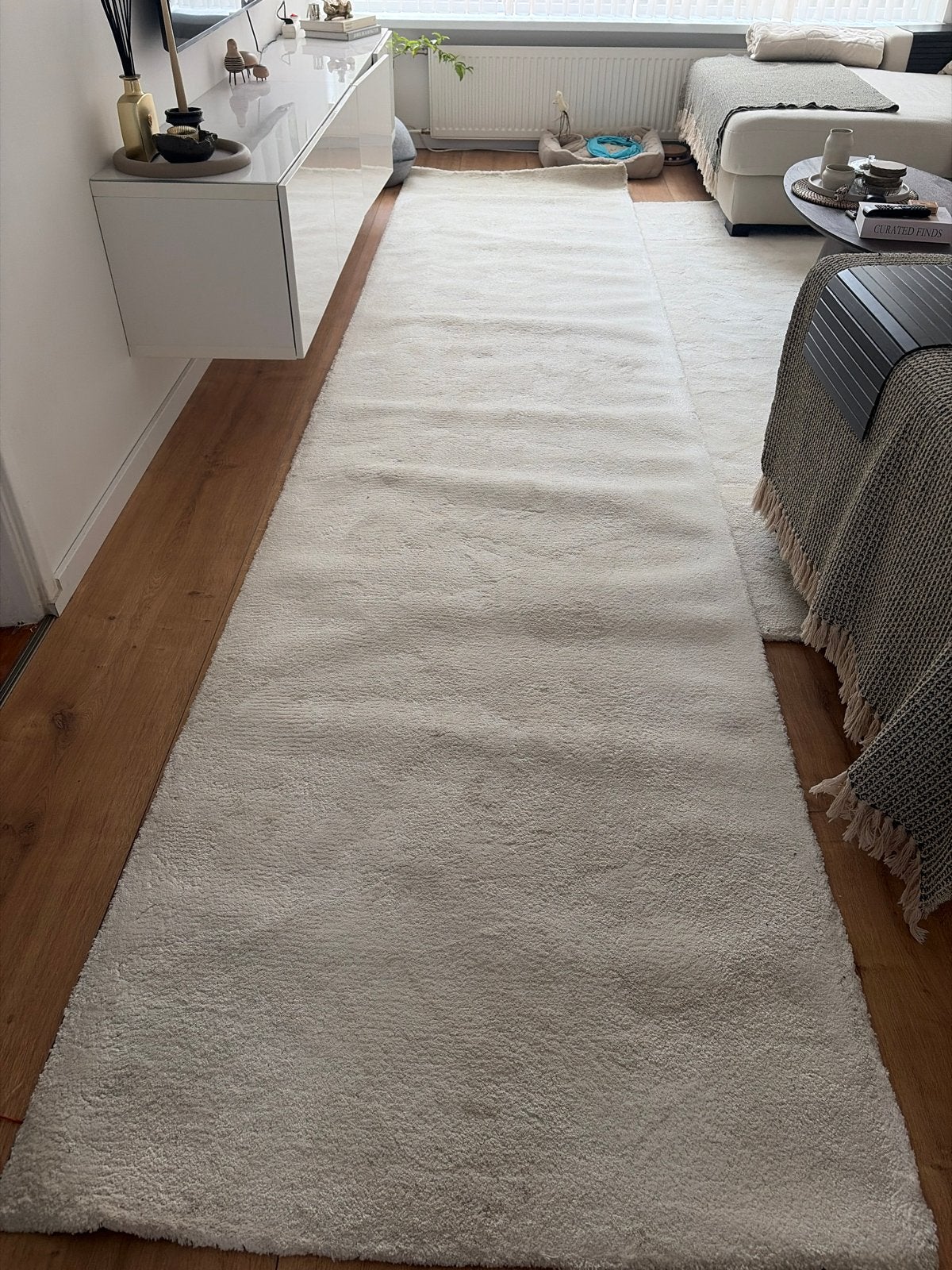 Langharig wit loper van wol, Gebruikt, 100 tot 150 cm, Wit, 200 cm of meer