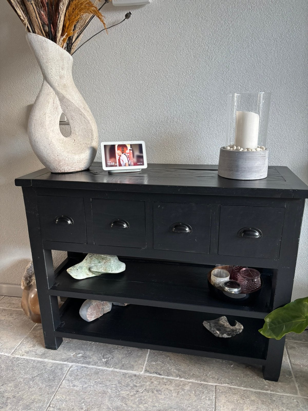 Zwarte side table, Huis en Inrichting, Ophalen, Gebruikt, Teakhout, 50 tot 100 cm
