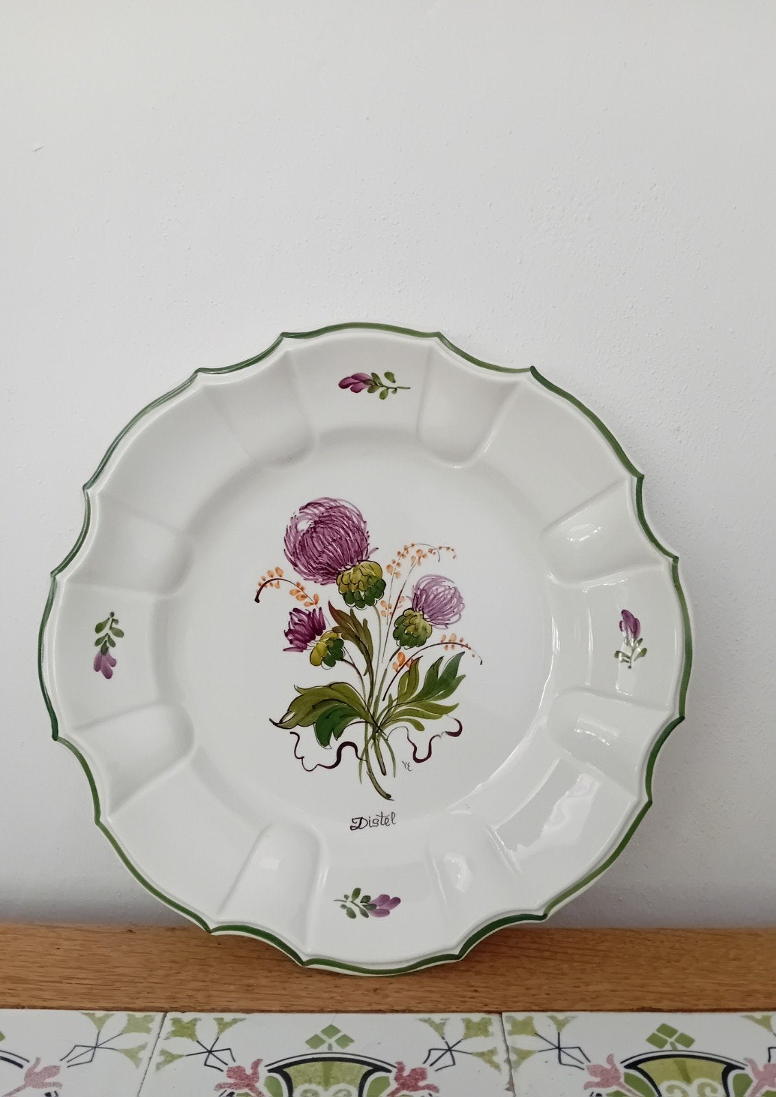 Wechsler-Tirolkeramik botanisch vintage Wandbord "Distel", Antiek en Kunst, Ophalen of Verzenden