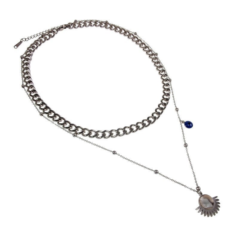 Dubbele Ketting Dames RVS Cubaanse Schakelketting Turks Oog, Overige materialen, Birgitta-Gracht 33, 6465 EL Kerkrade, Nederland