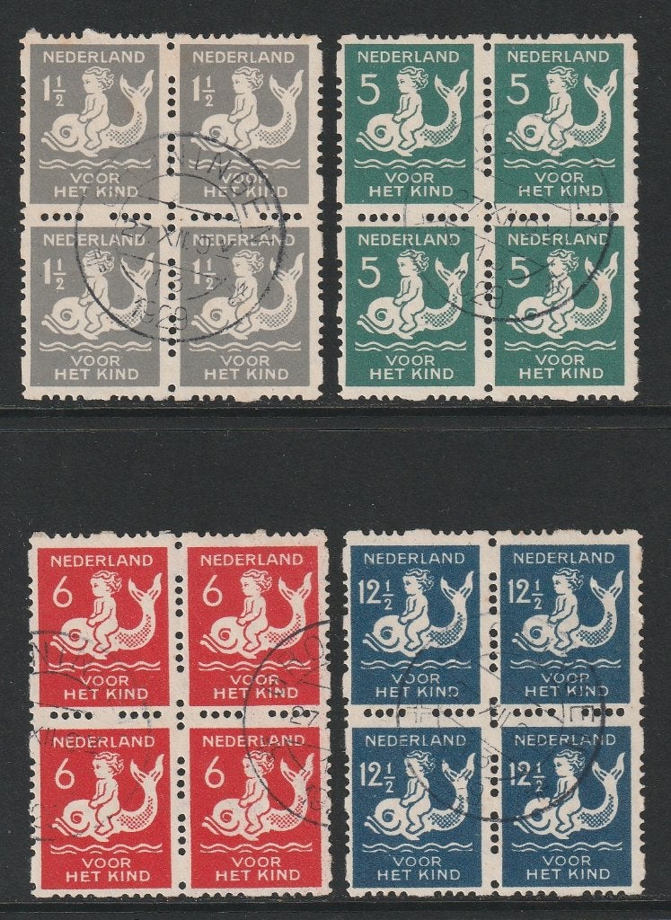 1929, Kinderzegels, Roltanding, NVPH R82/85 4-blok, used, Verzenden, T/m 1940, Gestempeld