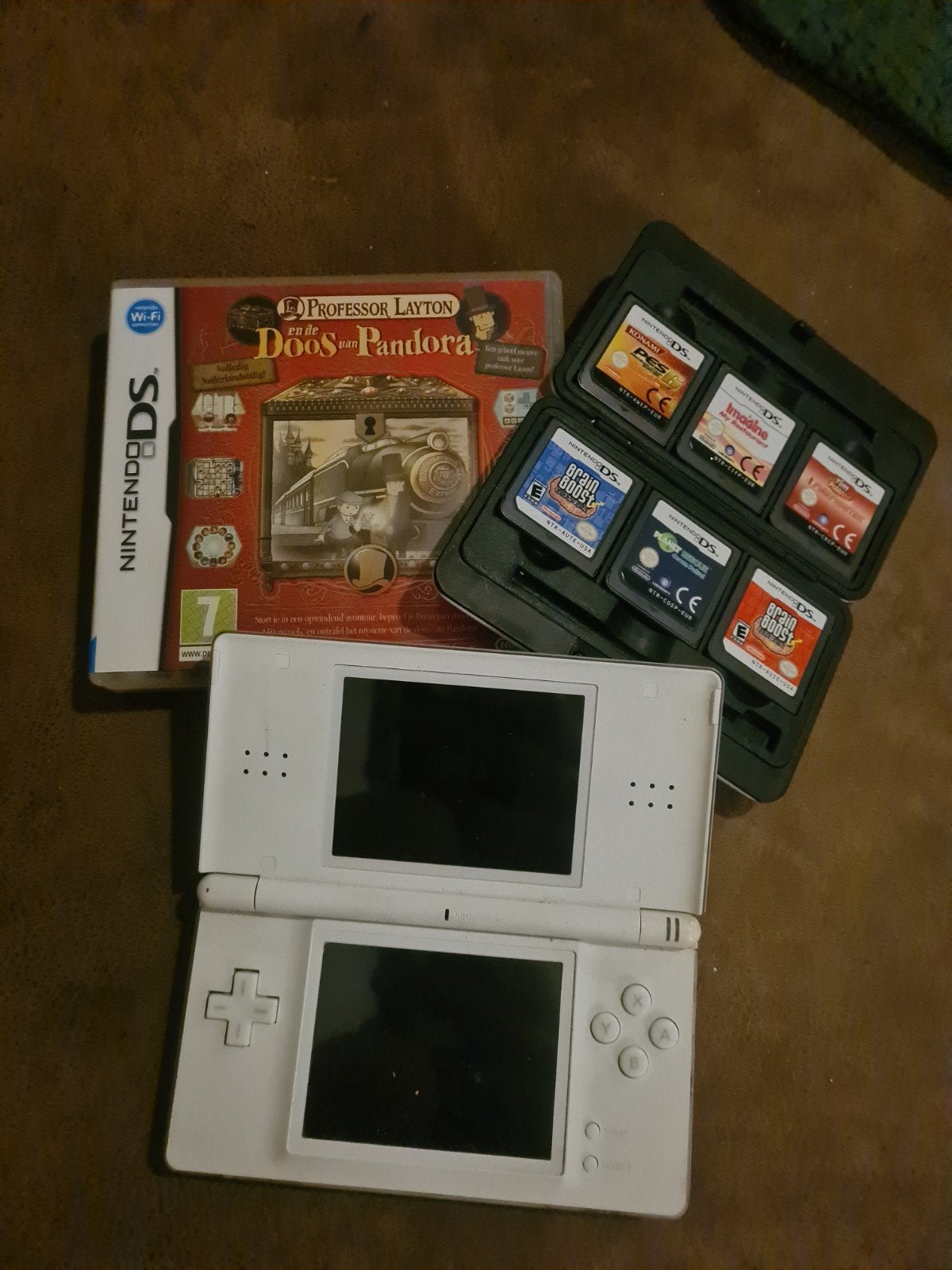Nintendo DS Lite met Professor Layton en 6 games, Met games, Wit, Ophalen of Verzenden, Zo goed als nieuw