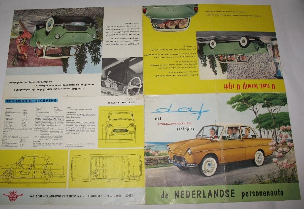 Folder DAF met Variomatic aandrijving ned personenauto 1959, Gelezen, Ophalen of Verzenden, Overige merken, DAF