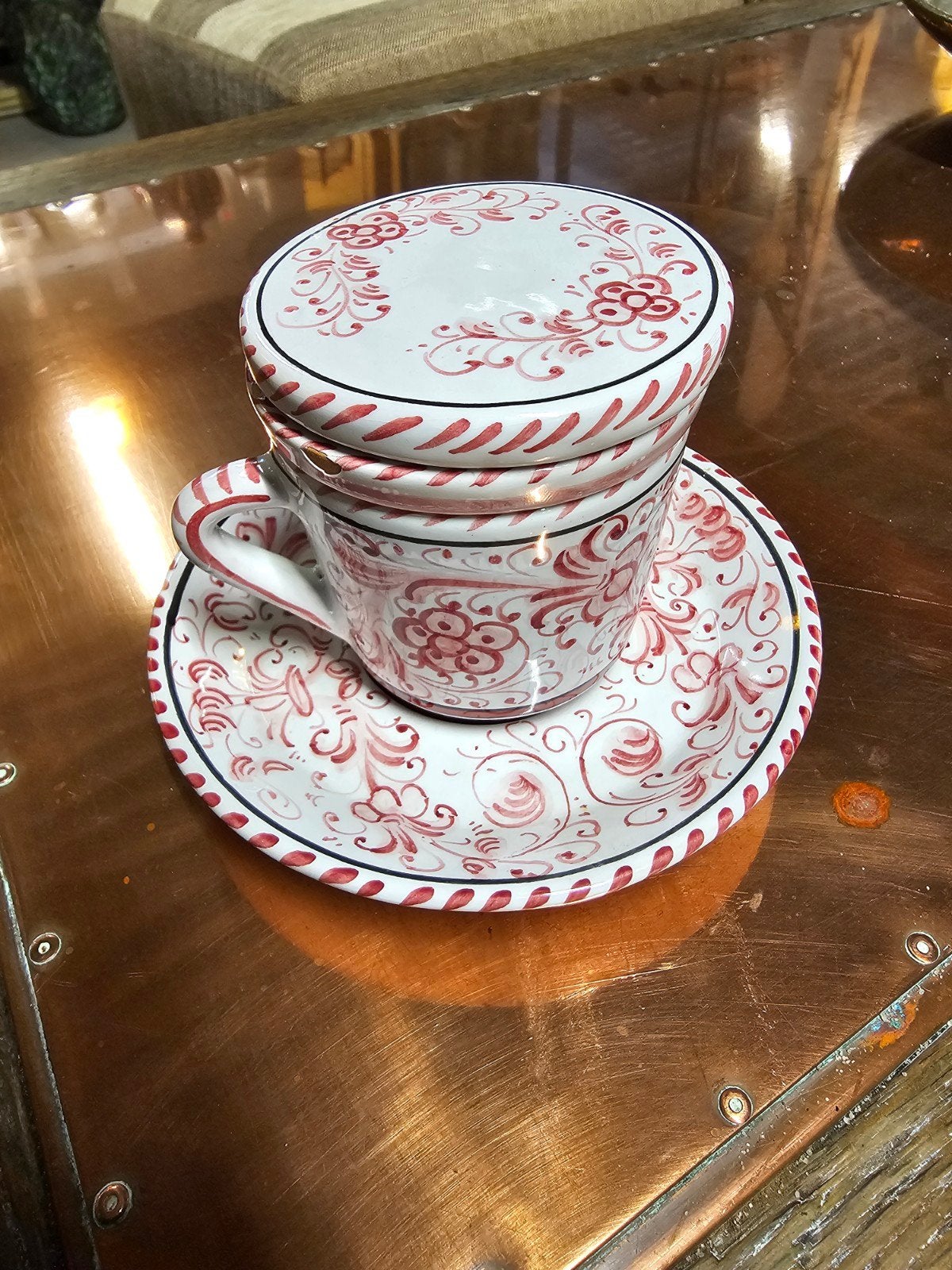 Deruta Handgeschilderde theekop met zeef en deksel, Ophalen of Verzenden