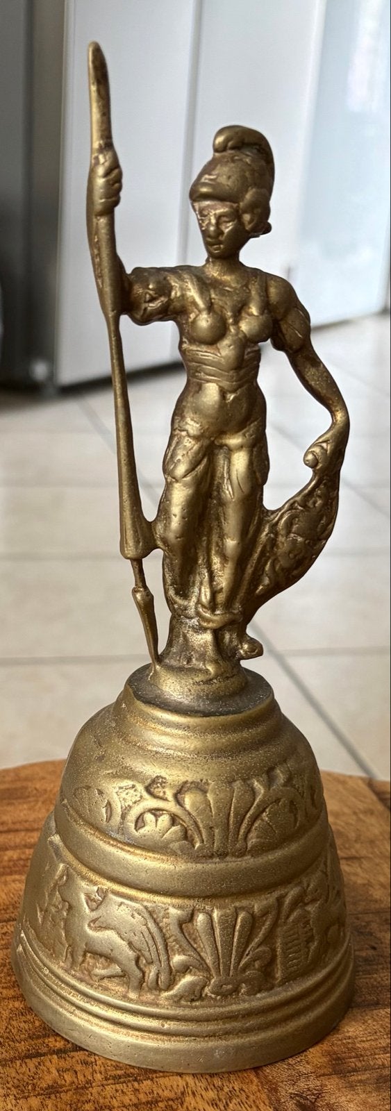 Antieke Messing/Bronzen Tafelbel met Klassieke Krijger, Antiek en Kunst, Ophalen