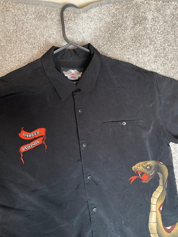 Harley Davidson Overhemd Heren L Zwart Snake Biker USA, Ophalen of Verzenden, Zo goed als nieuw, Zwart, Harley Davidson