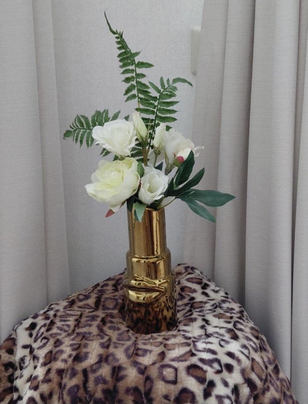 hotelchique gouden lippen lippenstift vaas met kunstbloemen, Ophalen, Nieuw, Goud