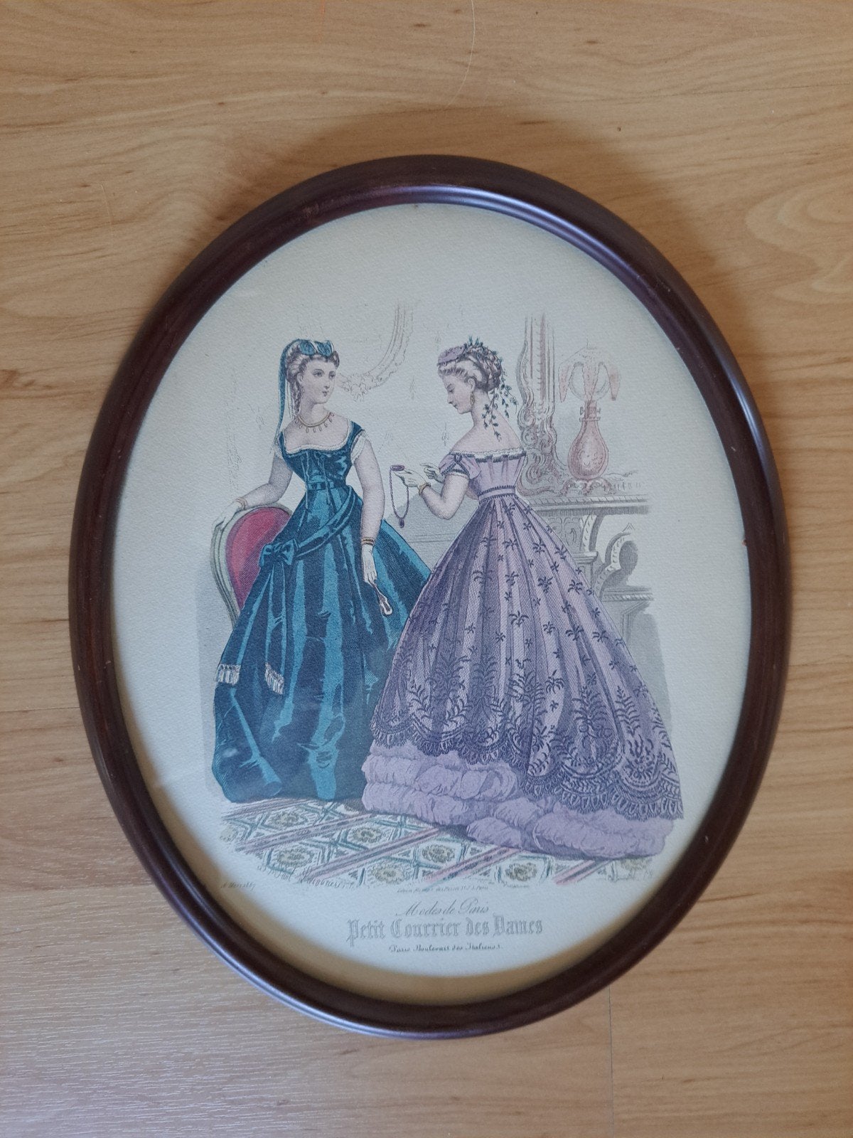 Antieke Franse Modeprent 1867 in Ovale Lijst, Antiek en Kunst, Ophalen of Verzenden