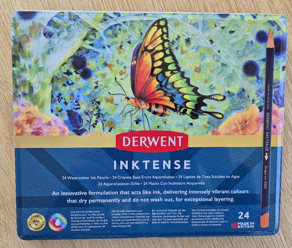 Inktense kleurpotloden Derwent in blik 24 stuks, Ophalen, Zo goed als nieuw, Potlood of Stift