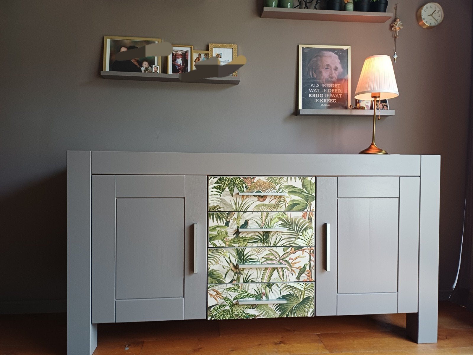 MASSIEF EIKEN dressoir met natuurstenen inlegbladen izgs, Ophalen, 25 tot 50 cm, 150 tot 200 cm