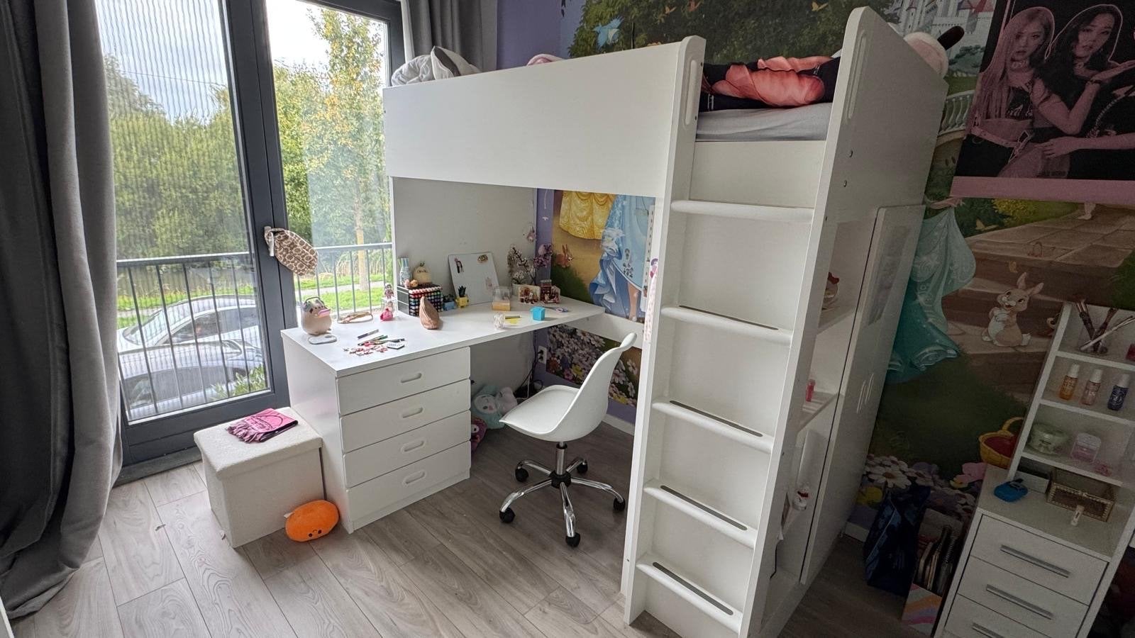IKEA SMÅSTAD Hoogslaper met bureau en opbergruimte, Ophalen, Eenpersoons, Zo goed als nieuw, 200 cm