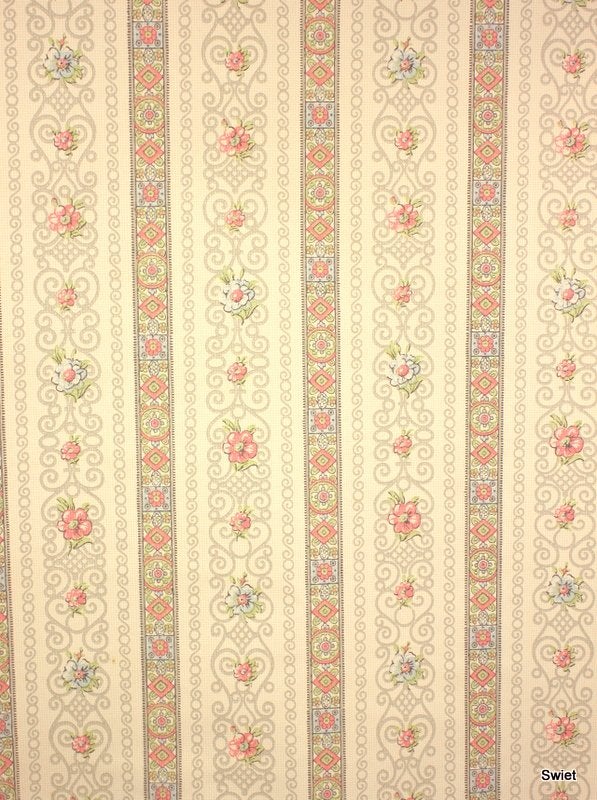 8807 vintage bloemenbehang met verticale banen swiet, Ophalen of Verzenden, Groen