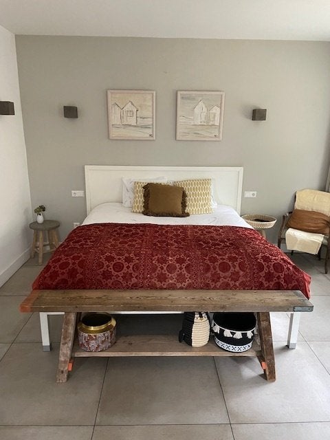 Groot vintage katoenen kleed Marokko. Rood met spiegeltjes., Antiek en Kunst, Ophalen