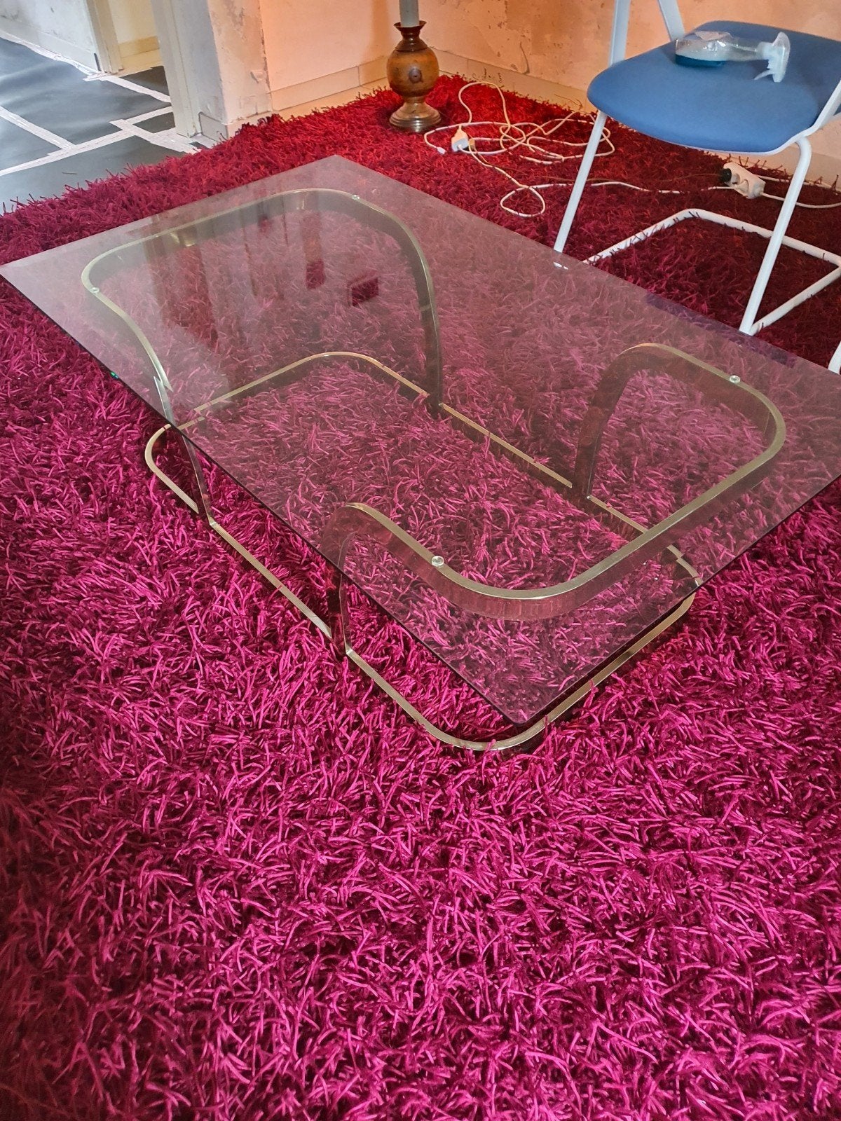 Salon tafel glas design Frankrijk, Huis en Inrichting, Ophalen, 50 tot 100 cm, 50 tot 100 cm, Glas