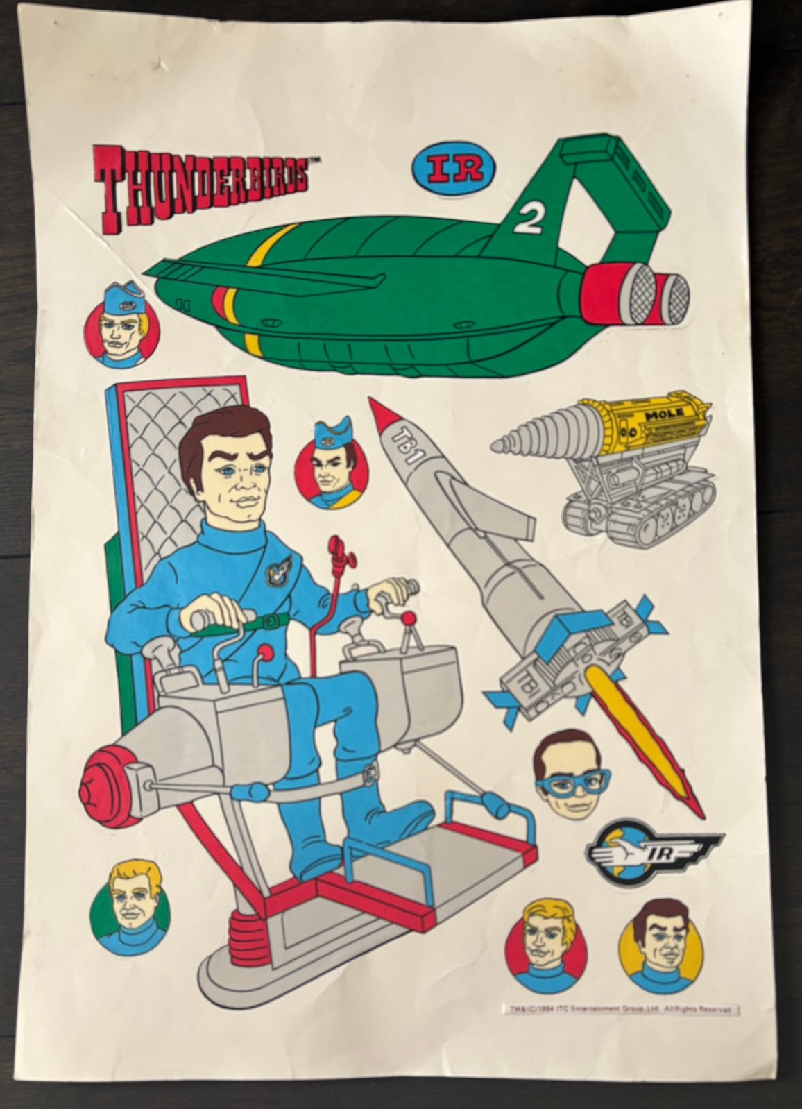 Vintage Thunderbirds stickers. collectors item 1994; 40x57cm, Verzamelen, Stickers, Nieuw, Ophalen of Verzenden