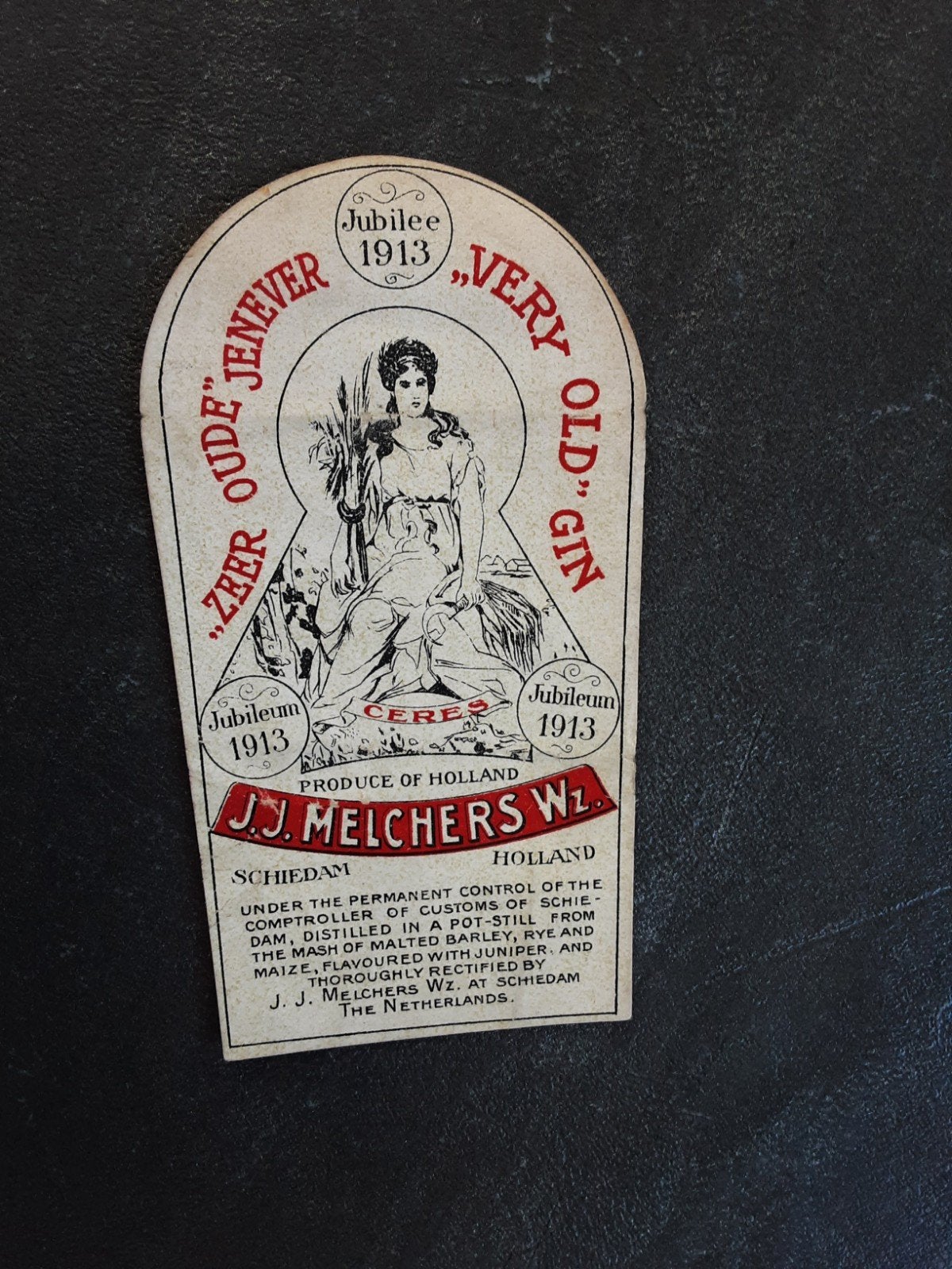 sluitzegel etiket genever jubileum 1913 J.Melchers Schiedam, Ophalen of Verzenden, Gebruikt