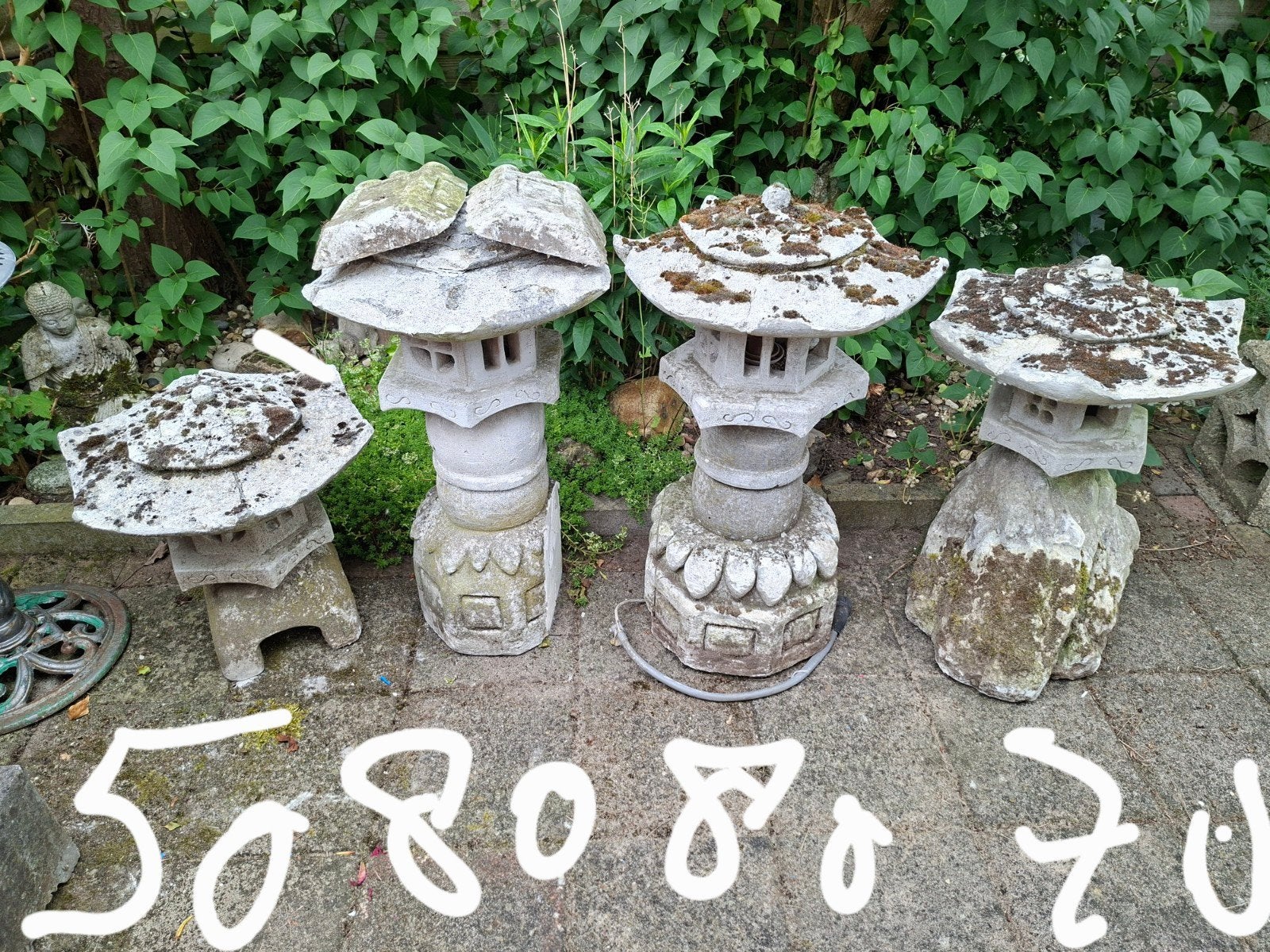 Set van 4 Japanse stenen lantaarns voor de tuin, Tuin en Terras, Ophalen of Verzenden, Gebruikt, Steen, Overige typen