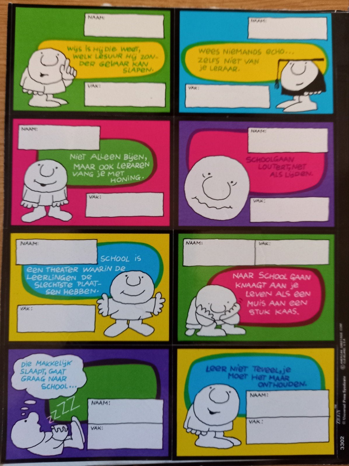 Vintage stickers/schoolstickers ZIGGY-Tom Wilson HUMOR, Verzamelen, Ophalen of Verzenden, Zo goed als nieuw, Strip of Tekenfilm