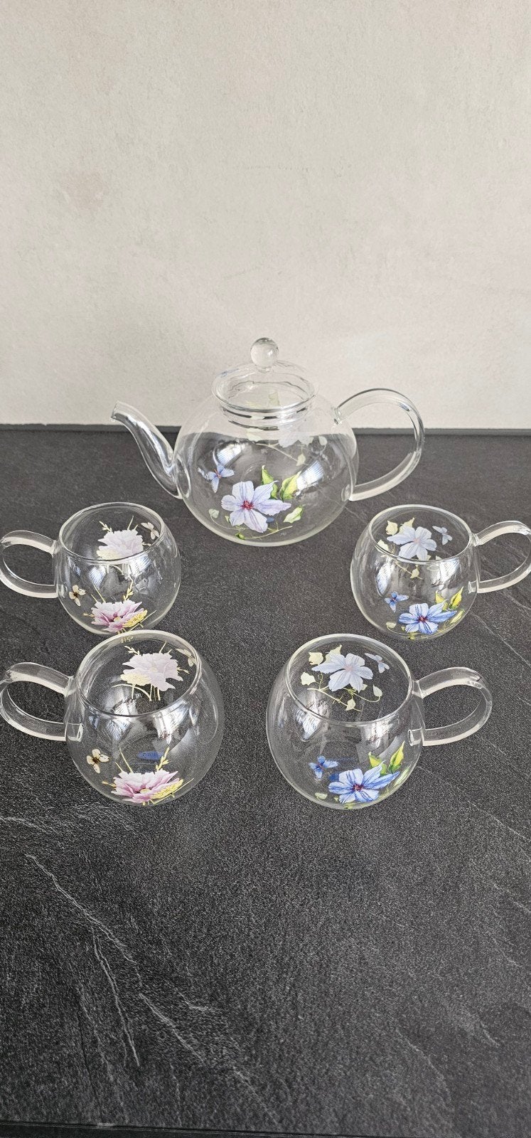 JBS Collection glazen theeset – Theepot + 4 theeglazen, Overige typen, Ophalen of Verzenden, Zo goed als nieuw, Glas