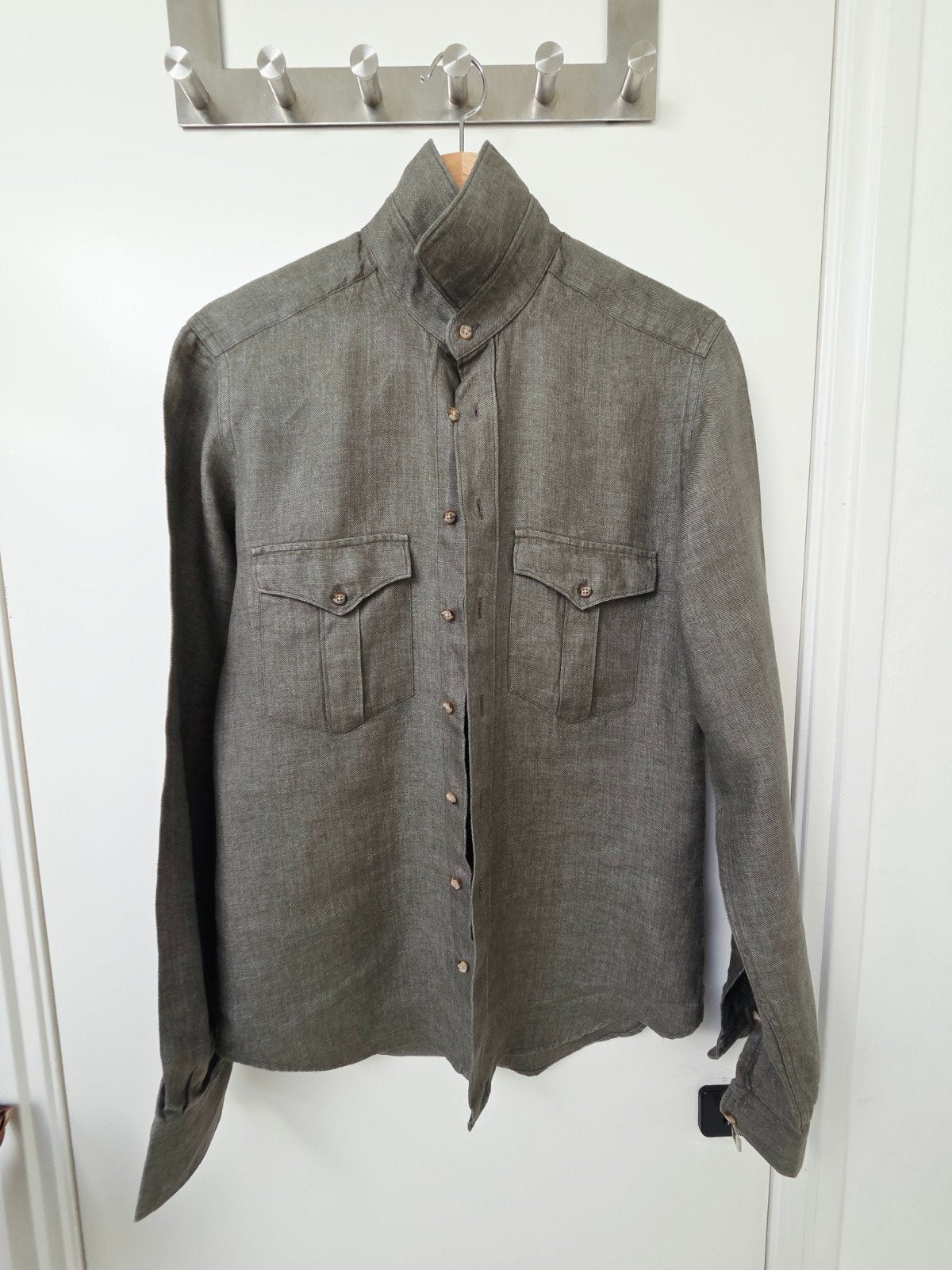 Suitsupply linnen overhemd/overshirt | Maat 38, Halswijdte 38 (S) of kleiner, Ophalen of Verzenden, Zo goed als nieuw, Groen