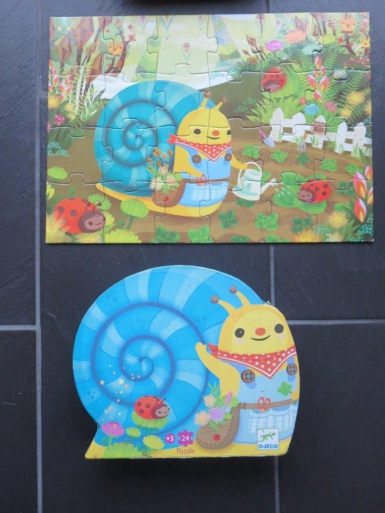 Djeco puzzel 24 stukjes Slakken vangen., Ophalen of Verzenden, 10 tot 50 stukjes, Gebruikt, 2 tot 4 jaar