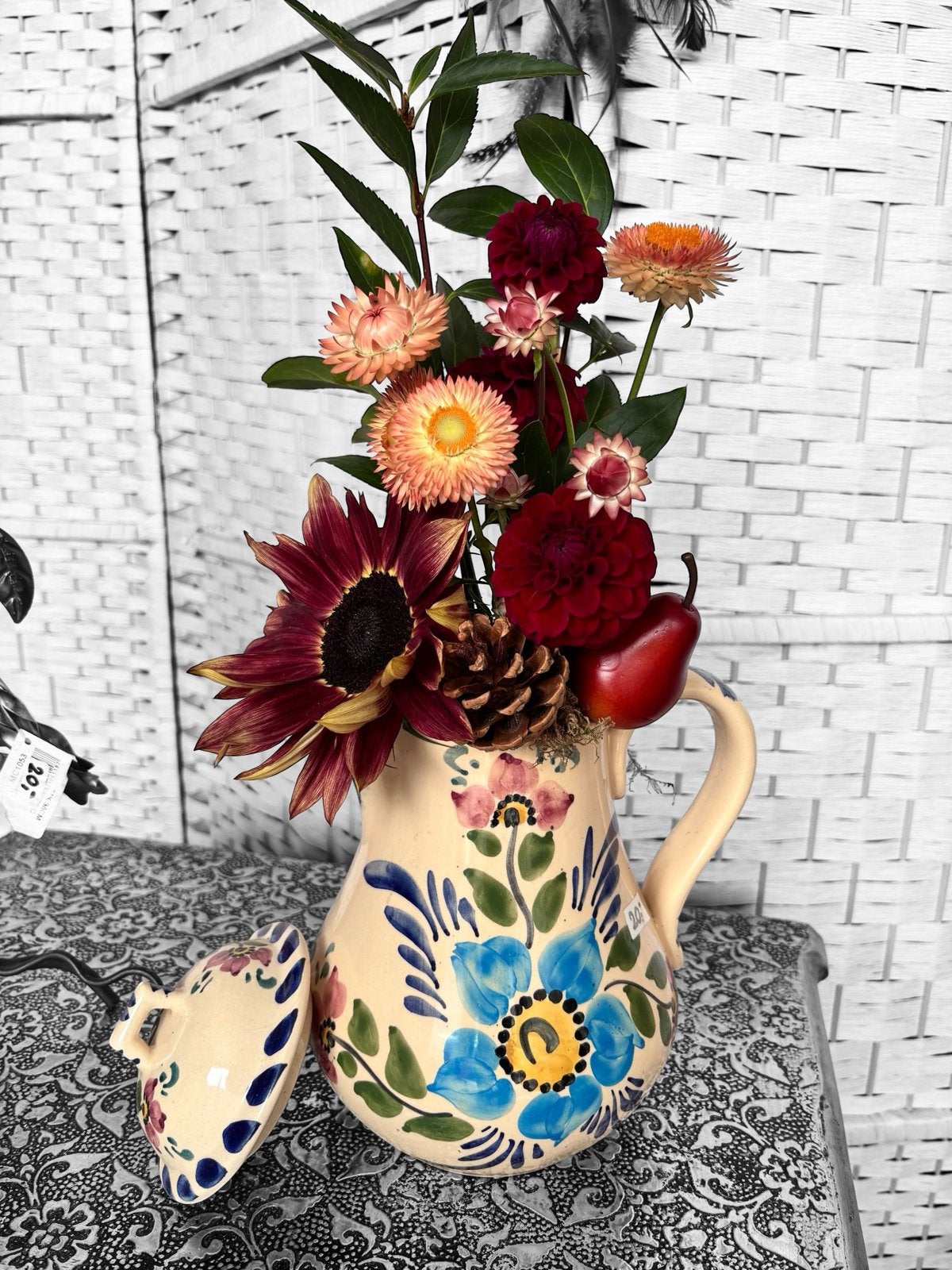 kannetje met bloemen uit de pluktuin, Handgemaakt, Meerkleurig, Ophalen of Verzenden, Zo goed als nieuw