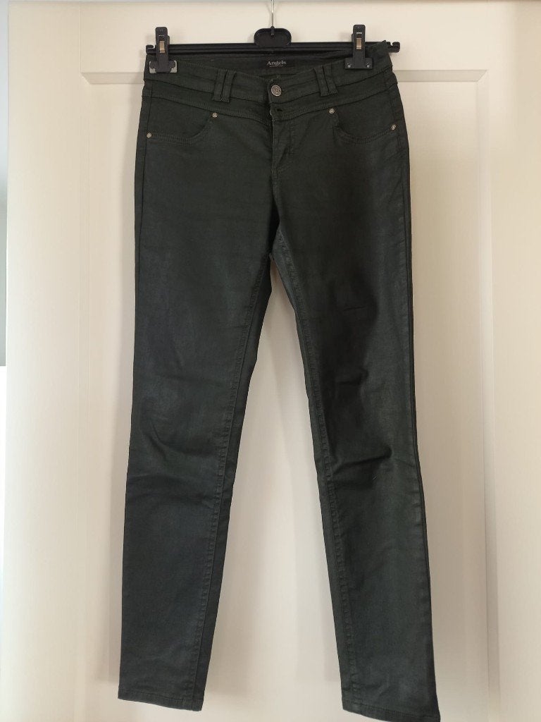 Groene skinny broek met coating - Angels - maat 36/38, Maat 38/40 (M), Ophalen of Verzenden, Angels, Lang