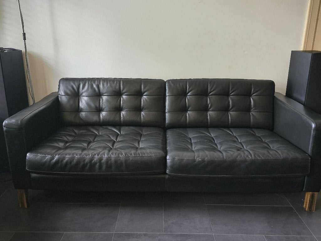 Te koop ikea leren bank, LANDSKRONA, Huis en Inrichting, Ophalen, Gebruikt, Driepersoons, Rechte bank