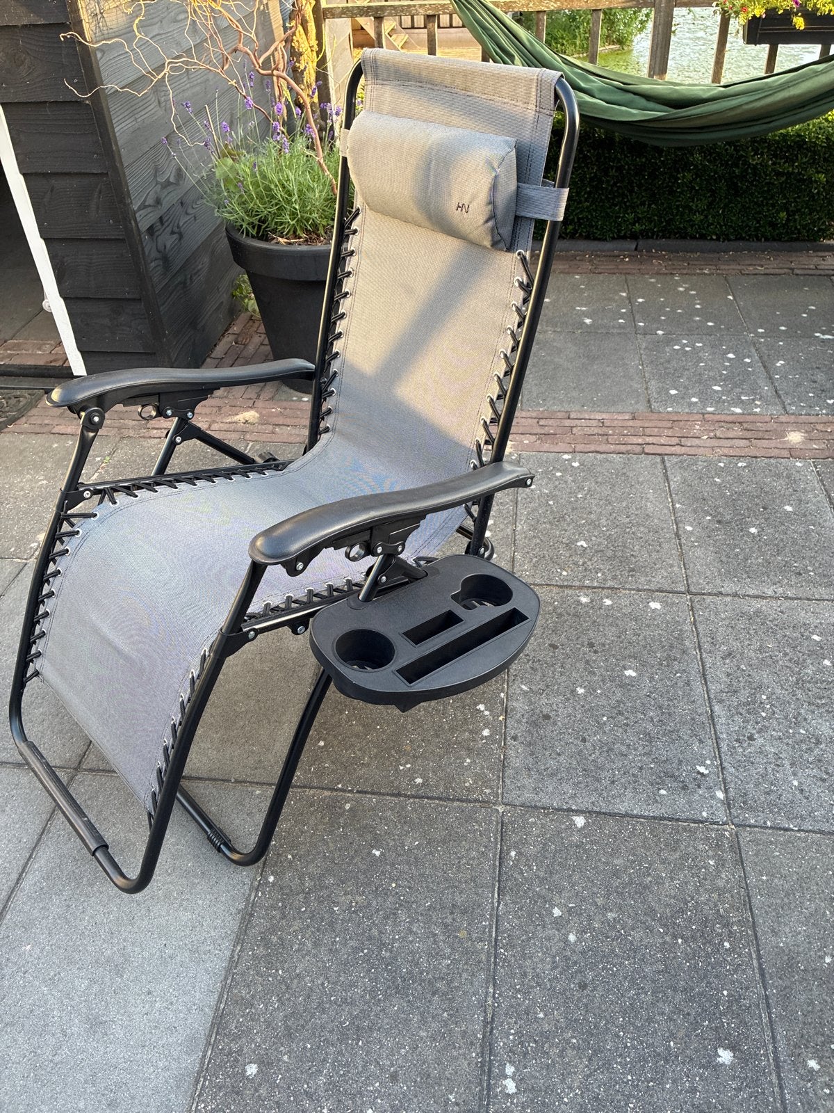 2x Human Nature Relaxstoel (ANWB) met kussen en blad, Tuin en Terras, Tuinstoelen, Ophalen, Zo goed als nieuw, Textileen, Verstelbaar