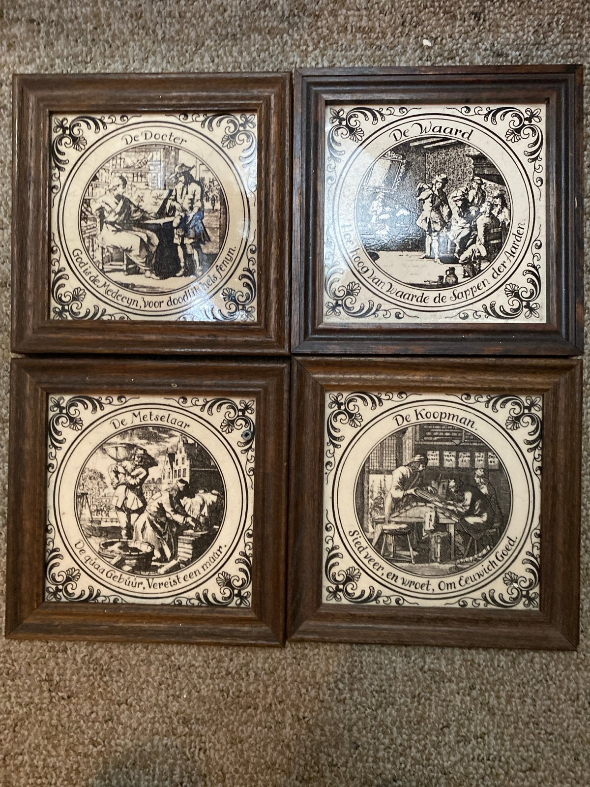 Set van 4 Antieke Tegeltableaus met Beroepen, Antiek en Kunst, Ophalen of Verzenden