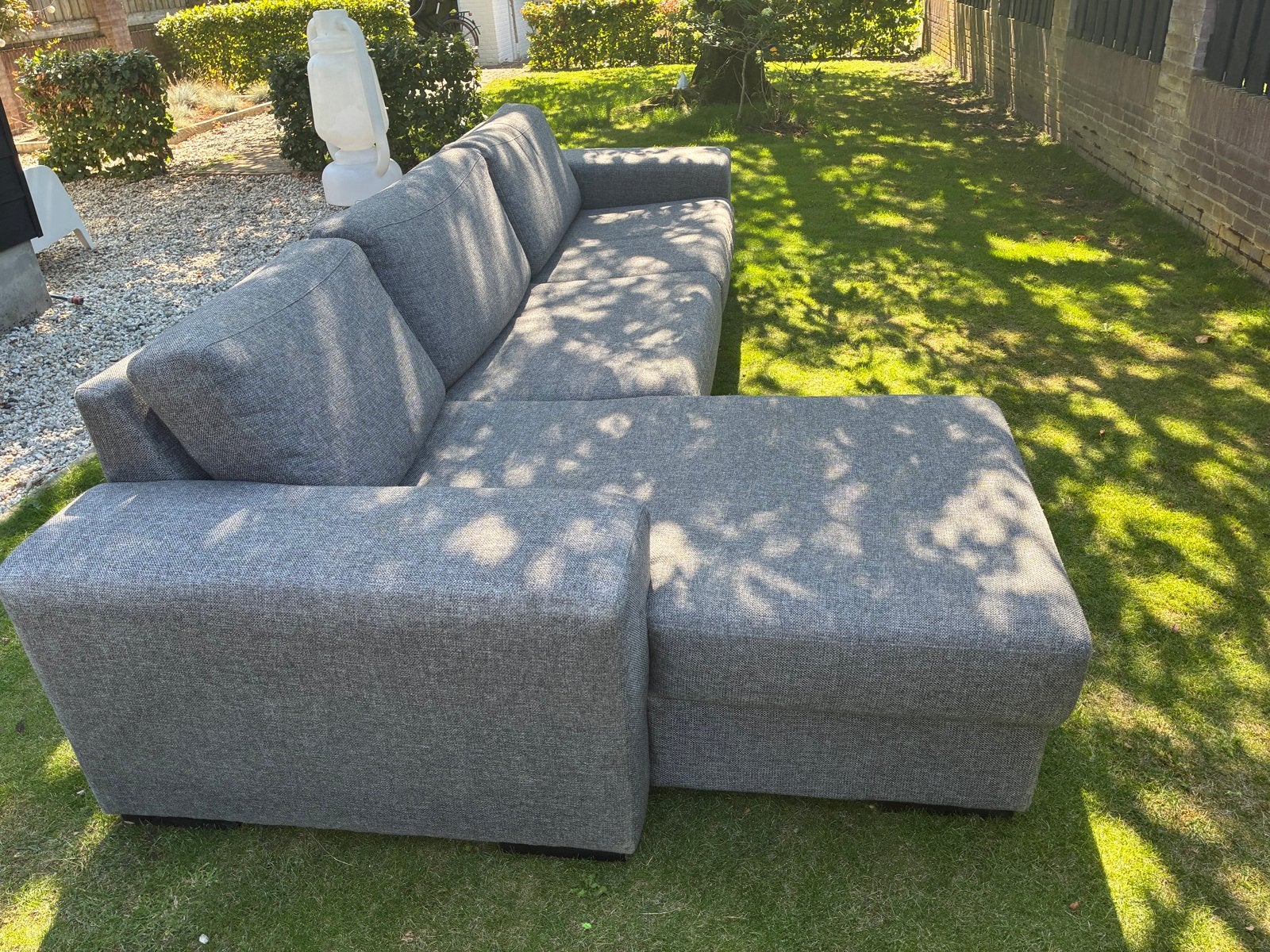 Grijze Hoekbank met Longchair - stof als nieuw!, Huis en Inrichting, Banken | Bankstellen, Ophalen, Hoekbank, 300 cm of meer, Zo goed als nieuw