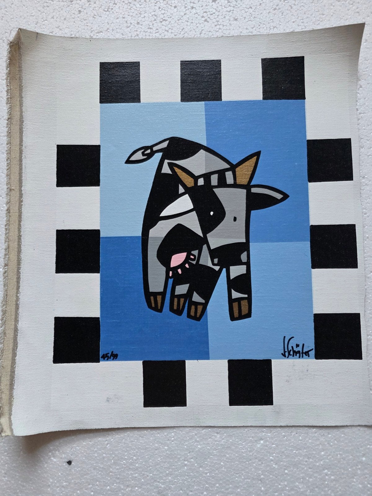 4 originele zeefdrukken op linnen van Jacqueline Schafer, Antiek en Kunst, Ophalen of Verzenden