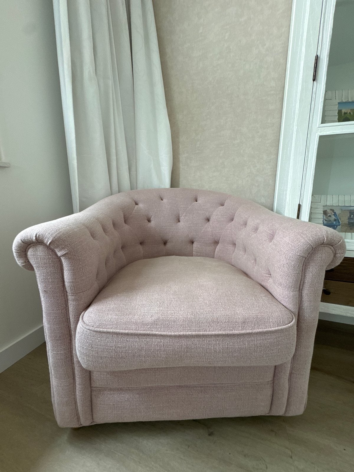 Roze fauteuil van riviera Maison, Huis en Inrichting, Fauteuils, Ophalen, Gebruikt, Stof, 75 tot 100 cm
